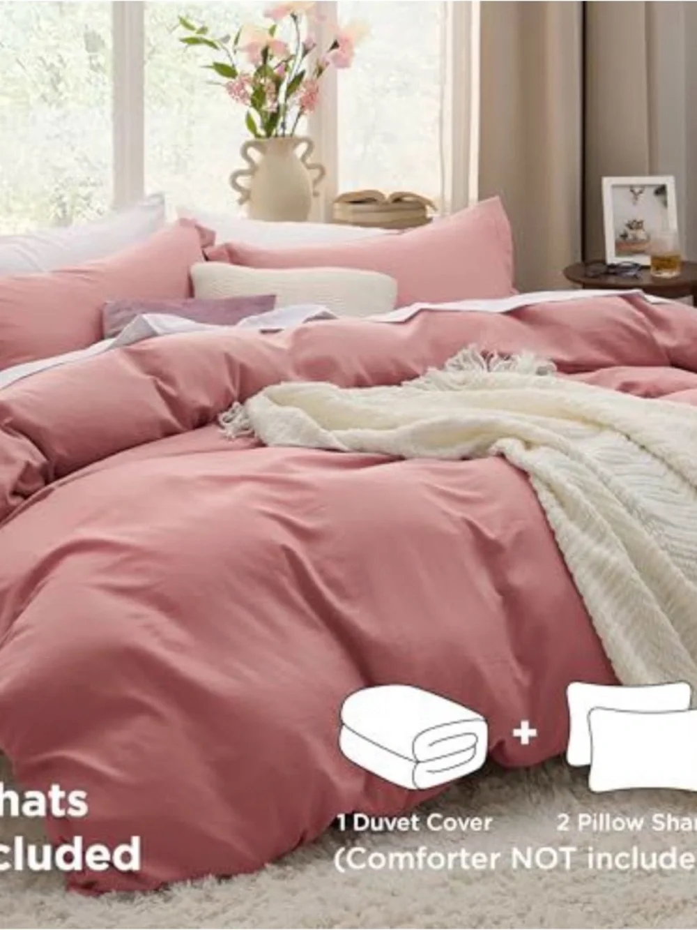 Bedsure 3 piece Soft Rose Duvet Set -  King
